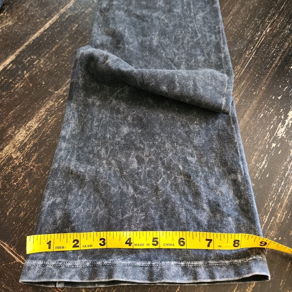T Party Black Mineral‎ Wash Flare Yoga Pants Fold Over Waist Womens L Cross Back - Picture 10 of 14